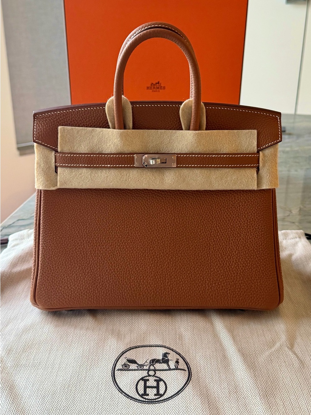NWT: HERMÈS Birkin 25 Gold Togo Palladium Hardware